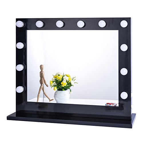Product Cover Chende Black Hollywood Lighted Makeup Vanity Mirror Light, Makeup Dressing Table Vanity Set Mirrors with Dimmer, Tabletop or Wall Mounted Vanity, LED Bulbs Included (8065, Black)