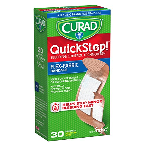Product Cover Curad Quickstop Instant Clotting Technology Flex-Fabric Bandages, Assorted Size, 30 Count