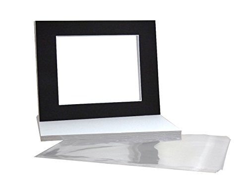 Product Cover Golden State Art, Pack of 10 Black Pre-Cut 11x14 Picture Mat for 8x10 Photo with White Core Bevel Cut Mattes Sets. Includes 10 Acid-Free Bevel Cut Mats & 10 Backing Board & 10 Clear Bags