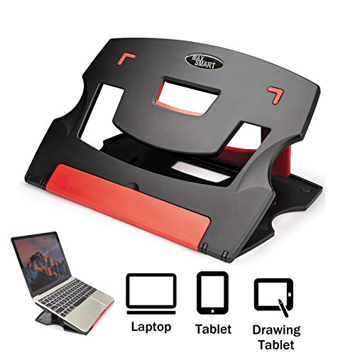 Product Cover Max Smart Tablet Drawing Stand, Laptop Stand, Reading Stand, Folding, Portable and Adjustable Angles Ergo View for 15 inch Laptop, Digital Graphic Drawing Tablet, Artisul, iPad Pro, Wacom Cintiq (Red)