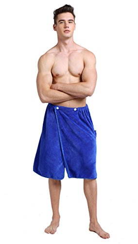 Product Cover SINLAND Microfiber Men's Spa Wrap Towel Bath Towel with Adjustable Closure 24inch x 63inch Blue
