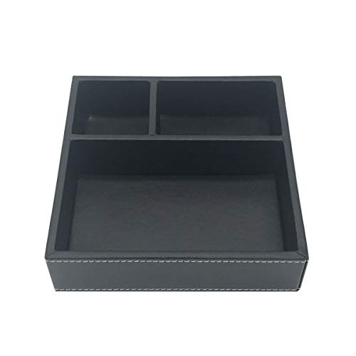 Product Cover UnionBasic Flat 3-Slot Small PU Leather Drawer Tray Desk Stationery Sundries Gadget Organizer Storage Box Business Card Holder Key Container (Black)