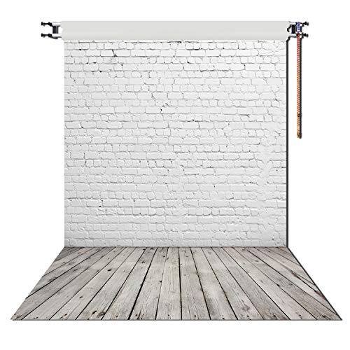 Product Cover HUAYI 5X7ft White Brick Wall With Gray Wooden Floor Photography Vinyl Backdrop D-2504