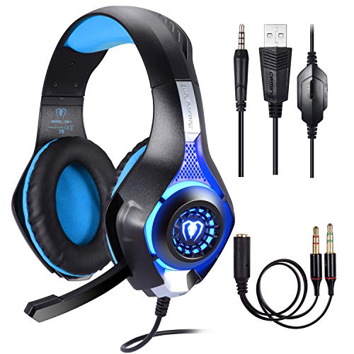 Product Cover BlueFire Professional 3.5mm PS4 Gaming Headset Headphone with Mic and LED Lights for Playstation 4, Xbox one,Laptop, Computer (Blue)