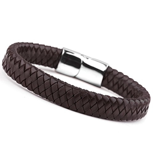 Product Cover Jstyle Braided Leather Bracelets for Men Bangle Bracelets Fashion Magnetic Clasp 7.5-8.5 Inch