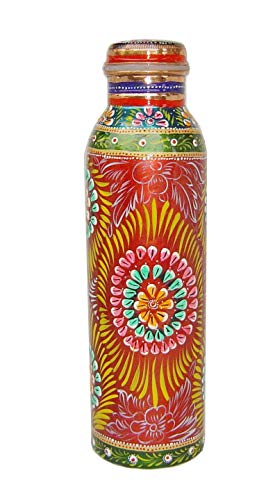 Product Cover Rastogi Handicrafts Pure copper Hand painted bottle Red capacity 33oz / 950 ml for drinking water storage/yoga bottle