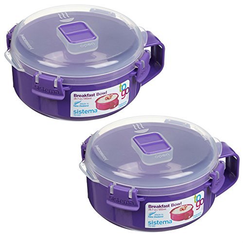 Product Cover Sistema To Go Collection Microwave Breakfast Bowl (2 Pack) 28.7 Ounce/ 3.6 Cup, Blue or Lime or Pink or Purple