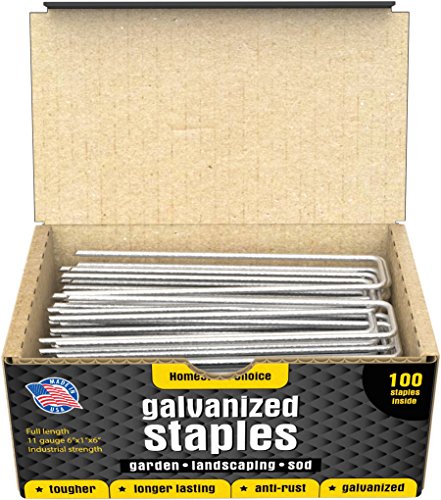 Product Cover 100 6-Inch Galvanized Garden Landscape Sod Staples - Anti-Rust 11-Gauge Pins - Stakes for Weed Barrier Fabric, Ground Cover and Landscaping - Made in USA