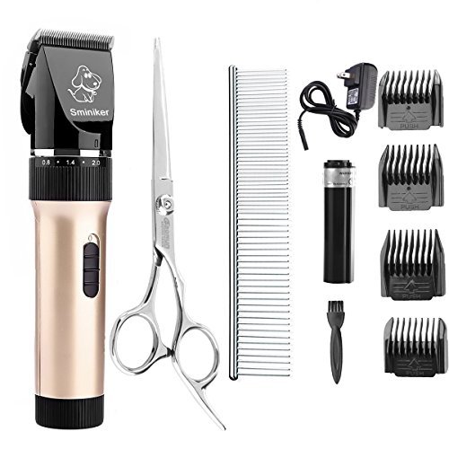 Product Cover Sminiker Professional Low Noise Rechargeable Cordless Cat Dog Horse Clippers Professional Pet Clippers Grooming Kit,animal clippers Pet Grooming Kit(Gold)