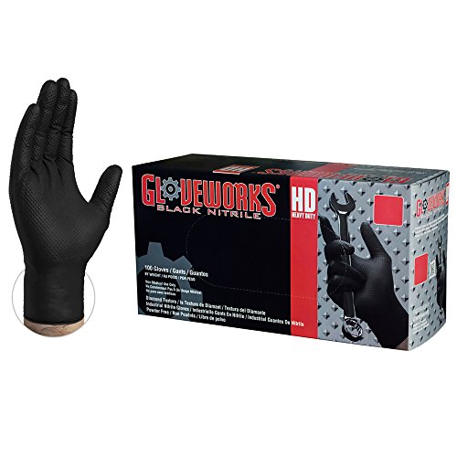 Product Cover GLOVEWORKS HD Industrial Black Nitrile Gloves - 6 mil, Latex Free, Powder Free, Diamond Texture, Disposable, Large, GWBN46100-BX, Box of 100