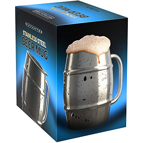 Product Cover Nuvantee Beer Mug - Premium Stainless Steel Mug/Coffee Cup with Bonus Lid, Silver