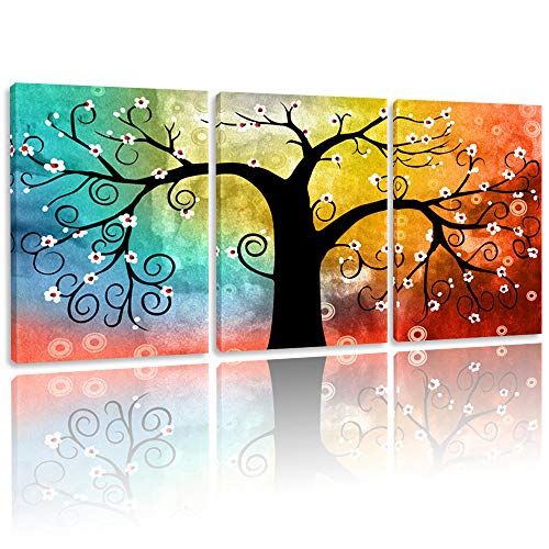 Product Cover BPAGO Abstract Paintings Lucky Tree Canvas Paintings 3 Panels Framed Modern Paintings giclee Canvas Home Decor Wall Art Ready to Hanging (36x16inch)