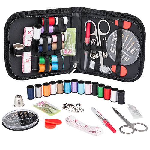 Product Cover Coquimbo Sewing Kit for Traveler, Adults, Beginner, Emergency, DIY Sewing Supplies Organizer Filled with Scissors, Thimble, Thread, Sewing Needles, Tape Measure etc (Black, S)