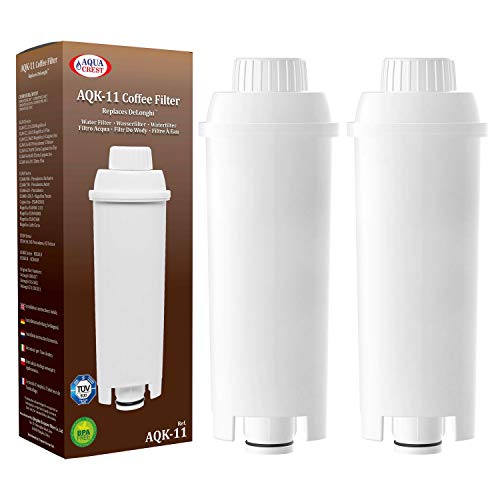 Product Cover AQUACREST TÜV SÜD Certified DLS C002 Coffee Water Filter, Compatible with De'Longhi 5513292811, DLS C002, CFL-950, SER3017, ECAM/ESAM/ETAM Series, EC680, BCO420 (Pack of 2, Packing may vary)