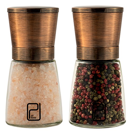 Product Cover Premium Salt and Pepper Grinder Set - Best Copper Stainless Steel Mill for Home Chef, Magnetic Lids, Smooth Ceramic Spice Grinders with Easy Adjustable Coarseness, Top Salt and Pepper Shakers - 6 Oz
