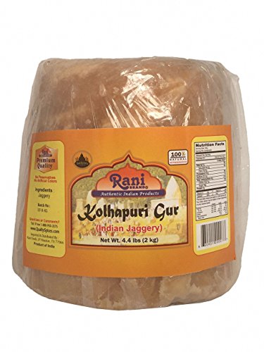 Product Cover Rani Kolhapuri Gur (Jaggery) 2kg (4.4lbs) ~ Unrefined Cane Sugar, No Color added, Gluten Free Ingredients | Vegan | NON-GMO | No Salt or fillers