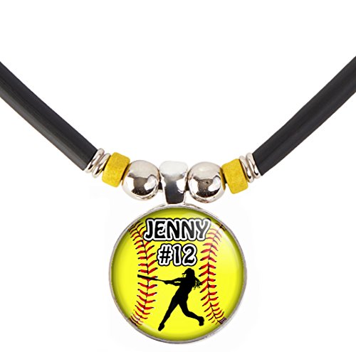 Product Cover Softball Batter Charm Necklace- Girls and Women's Softball Pendant Jewelry - Customized Softball Necklace with Name and Number- Perfect for Softball Players, Softball moms, Softball Teams and Coaches