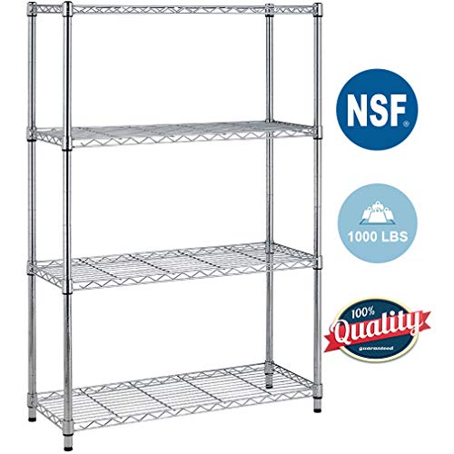 Product Cover BestOffice 4 Shelf Wire Shelving Unit Garage NSF Wire Shelf Metal Large Storage Shelves Heavy Duty Height Adjustable Utility Commercial Organizer for 1000 LBS