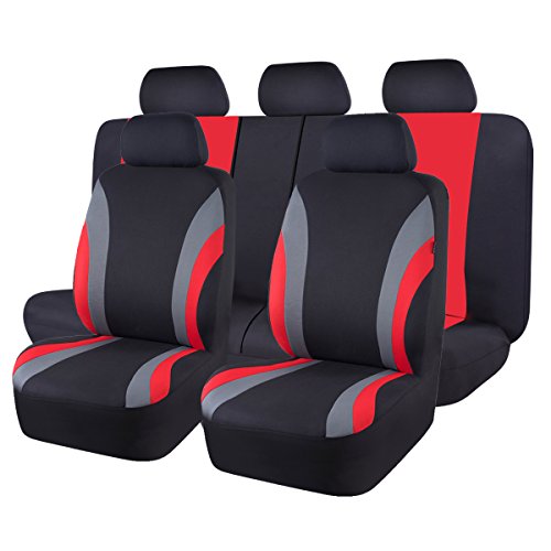 Product Cover NEW ARRIVAL- CAR PASS Line Rider 11PCS Universal Fit Car Seat Cover -100% Breathable With 5mm Composite Sponge Inside,Airbag Compatible(BLACK And Red)