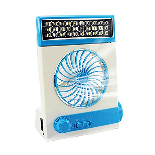 Product Cover Ansee Solar Fan Camping Fan Cooling Table Fans 3 in 1 Multi-Function with Eye-Care LED Table Lamp Flashlight Torch Solar Panel Adaptor Plug for Home Use Camping (Blue)