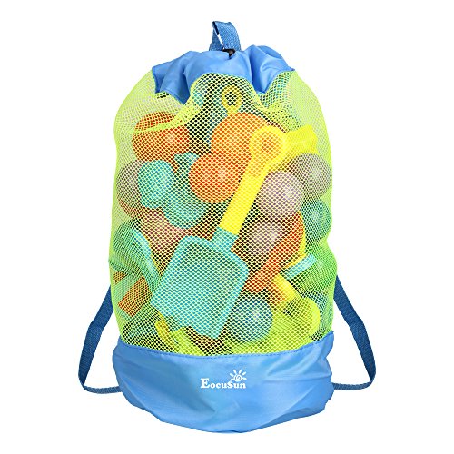 Product Cover EocuSun Large Mesh Beach Bag Tote Durable Sand Away Drawstring Beach Backpack Swim and Pool Toys Balls Storage Bags Packs, Stay Away from Sand and Water, Toy Not Included, Blue