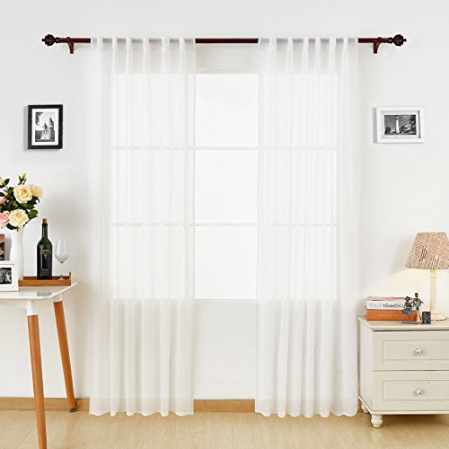 Product Cover Deconovo White Sheer Curtains Rod Pocket Linen Look White Sheer Curtains Sheer Panels for Bedroom 52W x 95L White 2 Panels