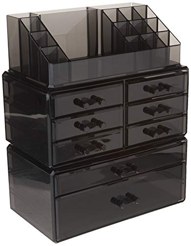 Product Cover SONGMICS Makeup Organizer 8 Drawers Cosmetic Storage 3 Pieces Set Jewelry Display Case with 16 Top Compartments Black UJMU08B