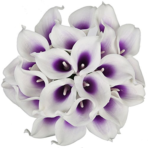Product Cover Luyue Calla Lily Bridal Wedding Bouquet Head Lataex Real Touch Flower Bouquets Pack of 20 （Purple White）
