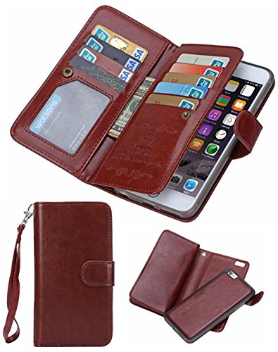 Product Cover HYSJY iPhone 5S/SE Wallet Case, Magnetic Detachable PU Leather Wallet Purse for Women Men with Strap, Credit Card Slots, Card Holer,Flip Slim Cover Case Fit iPhone 5/5S/SE (Card-Brown)