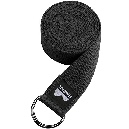 Product Cover REEHUT Yoga Strap 10ft with Ebook - Durable Polyester Cotton Exercise Straps w/Adjustable D-Ring Buckle for Stretching, General Fitness, Flexibility and Physical Therapy Black