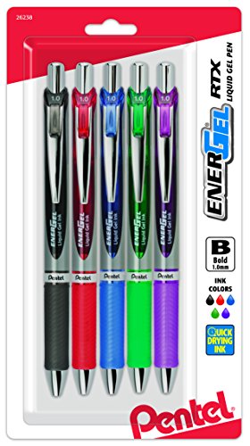 Product Cover Pentel Energel Rtx Retractable Liquid Gel Pen, Bold Line, Metal Tip, Assorted Ink Pack of 5 (BL80BP5M)