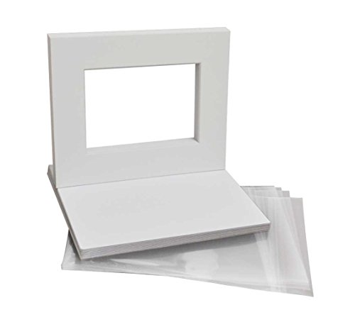 Product Cover Golden State Art, Pack of 10 White Pre-Cut 8x10 Picture Mat for 5x7 Photo with White Core Bevel Cut Mattes Sets. Includes 10 High Premier Acid Free Mats & 10 Backing Board & 10 Clear Bags