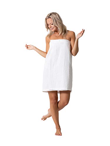 Product Cover Turkish Linen Women's Waffle Spa Body Wrap with Adjustable Closure (One Size, White)