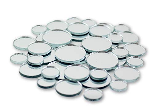 Product Cover Small Mini Round Craft Mirrors Bulk Assortment 1/2, 3/4 & 1 inch 100 Pieces Mirror Mosaic Tiles