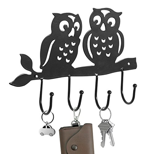 Product Cover Decorative Owl Design Black Metal 4 Key Hook Rack/Wall Mounted Hanging Storage Organizer