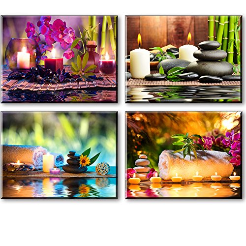 Product Cover Zen Canvas Wall Art, Spa Treatment Picture with Bamboo Stone Paintings (Waterproof, Hook Mounted, 1