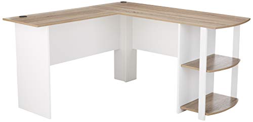 Product Cover Ameriwood Home Dakota L-Shaped Desk with Bookshelves, White/ Sonoma Oak