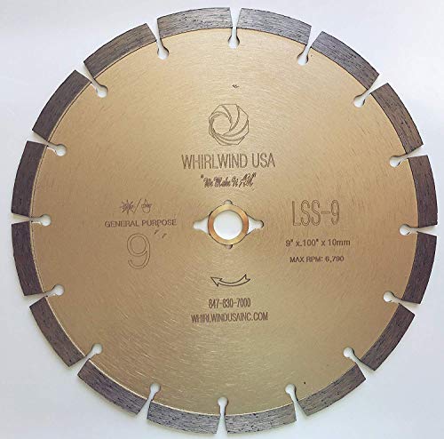 Product Cover Whirlwind USA LSS 9-Inch Dry or Wet Cutting General Purpose Power Saw Segmented Diamond Blades for Concrete Stone Brick Masonry (9