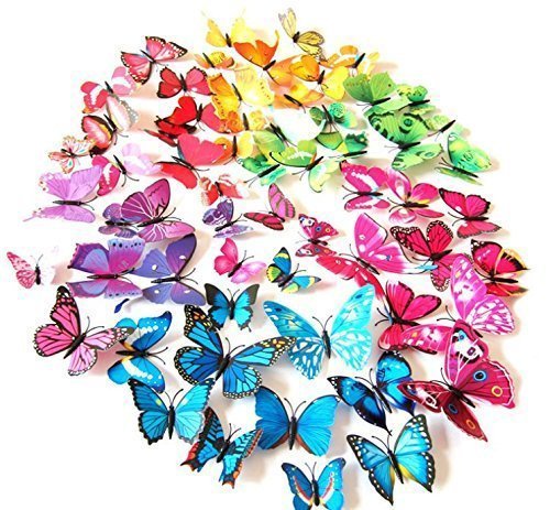 Product Cover LiveGallery 72 PCS 6 Colors Removable 3D DIY Beautiful Butterfly Wall Decals Colorful Butterflies Art Decor Wall Stickers Murals for Kids Baby Boy Girls Bedroom Classroom Offices TV Background