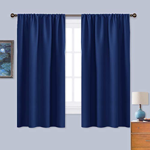 Product Cover NICETOWN Bedroom Curtains Blackout Draperies - All Season Thermal Insulated Solid Rod Pocket Top Blackout Curtains/Drapes for Kid's Room (Navy Blue, 1 Pair,42 x 63 Inch)