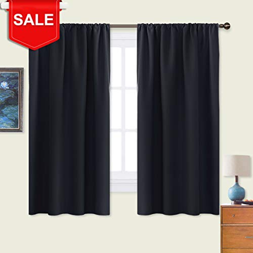 Product Cover NICETOWN Black Blackout Curtain Blinds - Solid Thermal Insulated Window Treatment Blackout Drapes/Draperies for Bedroom (2 Panels,42 inches Wide by 63 inches Long,Black)