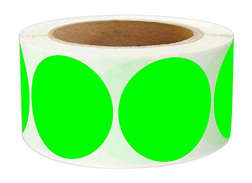 Product Cover 2 Inch Round Color - Code Dot Labels | Fluorescent Color Coding Colored Labels | 500 Permanent Adhesive Colored Circle Stickers Per Roll for Moving/Storage/ Organizing/Color Coding/Arts (Green)