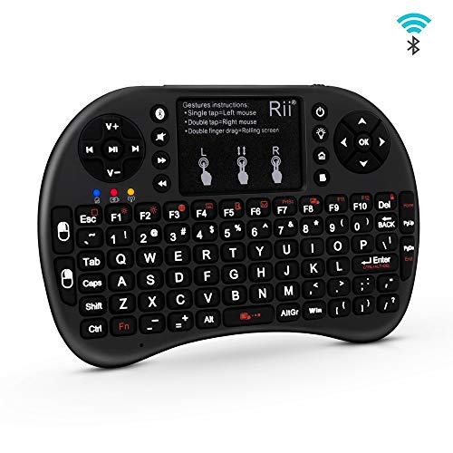 Product Cover (Upgraded) Rii i8+ Mini Bluetooth Keyboard with Touchpad＆QWERTY Keyboard, Backlit Portable Wireless Keyboard for Smartphones laptop/PC/Tablets/Windows/Mac/TV/Xbox/PS3/Raspberry Pi.Black