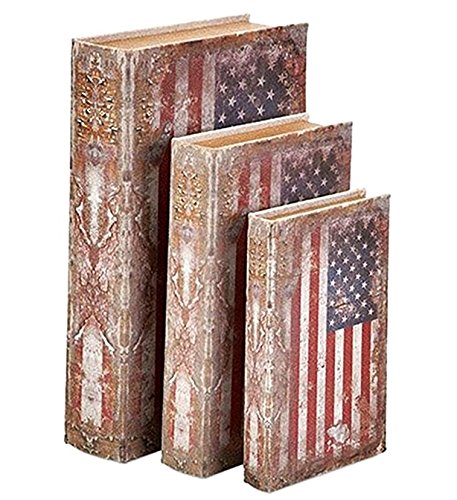 Product Cover Bellaa 27970 USA Flag Book Box Flux Leather Wood Set of 3