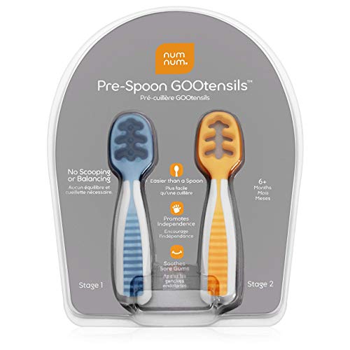 Product Cover NumNum Pre-Spoon GOOtensils | Baby Spoon Set (First Stage + Second Stage) | BPA Free Silicone Self Feeding Baby + Toddler Utensil | #1 Doctor Recommended Baby Led Weaning Spoon for Kids Ages 6 Months+