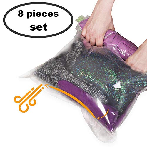 Product Cover 8 Travel Space Saver Bags - No Vacuum or Pump Needed - for Clothes - Reusable - Luggage Compression - Set of 4 L and 4 M Sacks - Transparent