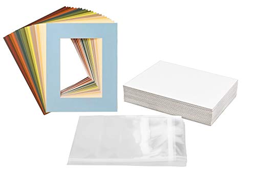 Product Cover Golden State Art, Pack of 25 Mixed Colors Pre-Cut 8x10 Picture Mat for 5x7 Photo with White Core Bevel Cut Mattes Sets. Includes 25 High Premier Acid Free Mats & 25 Backing Board & 25 Clear Bags