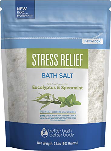 Product Cover Stress Relief Bath Salt 32 Ounces Epsom Salt with Spearmint and Eucalyptus Essential Oils Plus Vitamin C, All Natural Ingredients
