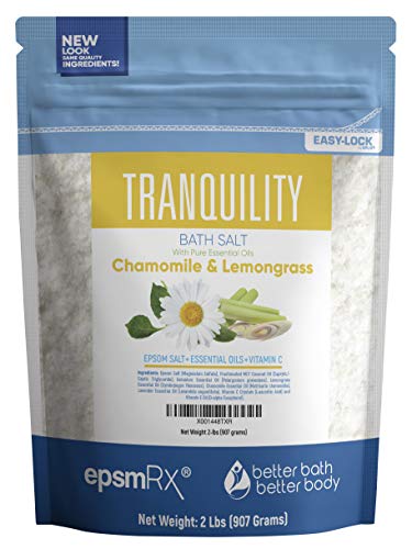 Product Cover Tranquility Bath Salt 32 Ounces Epsom Salt with Geranium, Chamomile, Lavender and Lemongrass Essential Oils Plus Vitamin and All Natural Ingredients BPA Free Pouch with Easy Press-Lock Seal
