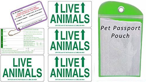 Product Cover DryFur Live Animal Label Set of 5 Stickers w/Pet Passport Pouch Green